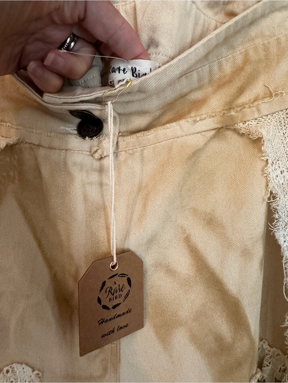 Rare Bird Handmade Cream Lace Pants, tea stained - Picture 5 of 5